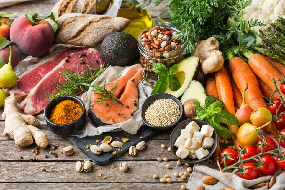 Healthy food for balanced flexitarian mediterranean diet concept Stock Photo | Adobe Stock